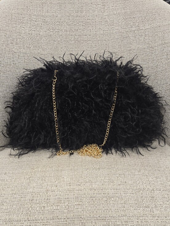 Haute Hippie Handbags - Haute Hippie Black Faux Fur Clutch